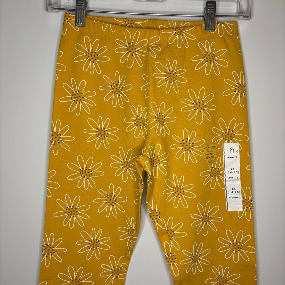 CAT & JACK NEW Legging Girls XL (14-16) Yellow Flower Stretch Cotton Spandex - Picture 2 of 6